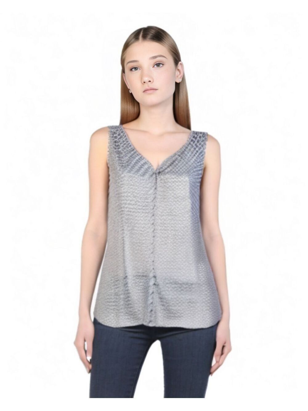 Nautica Navy Blue & White Geometrical Sleeveless Tank